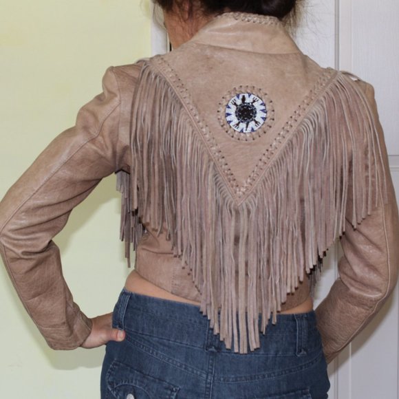 Hot Leathers fringe motorcycle bone and bided women's jacket Size XS long sleeve - Picture 4 of 13